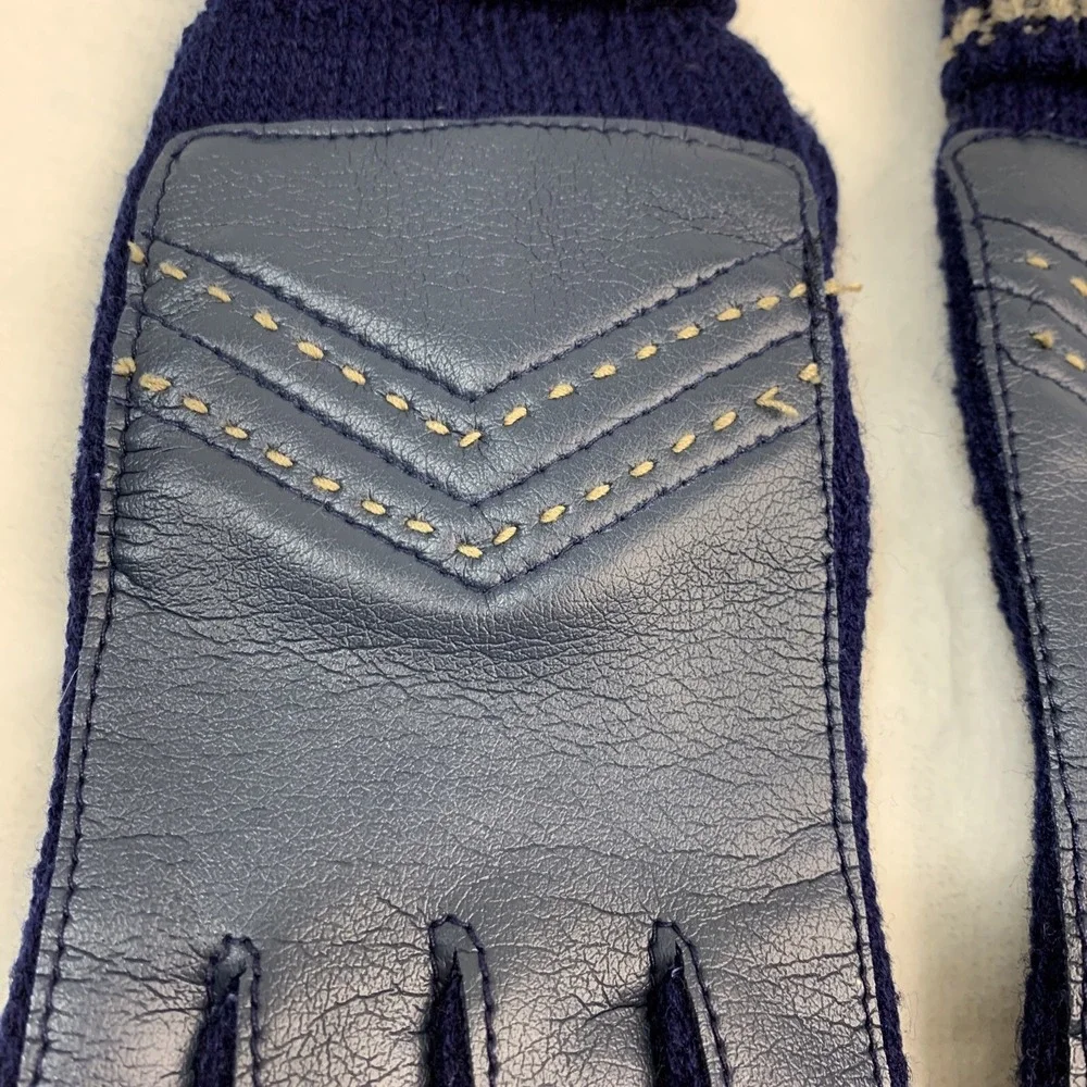Vintage‎ Comfy Stretch Nylon Blue Navy & Tan Driving Casual Gloves One Size